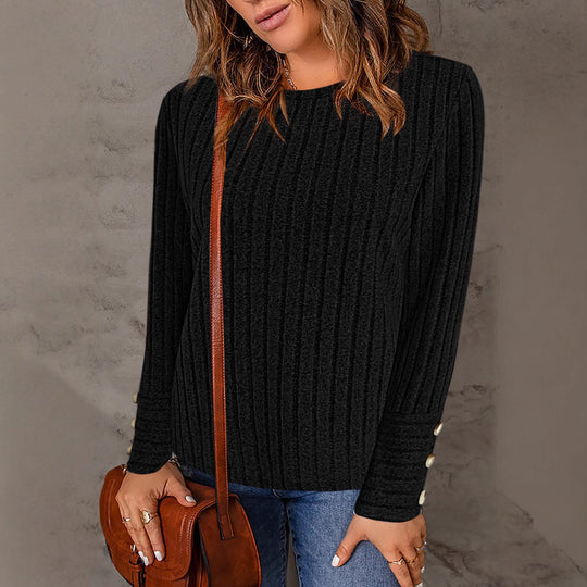 Damen Strukturierter Pullover mit modischen Knöpfen EB