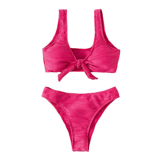 Damen Bandeau-Bikini mit raffiniertem Knoten-Design und hohem Beinausschnitt EB