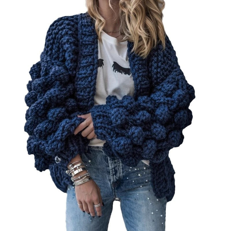 Damen Grob gestrickter Oversized Cardigan mit voluminösen Ärmeln EB