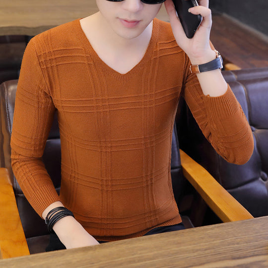 Herren Langarm-Pullover mit modernem Rippmuster und V-Ausschnitt EB