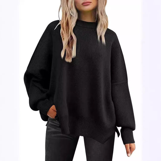 Damen Oversized Strickpullover mit breiten Ärmeln und strukturierter Oberfläche EB