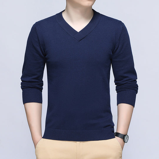 Herren eleganter Pullover mit V-Ausschnitt und feiner Strickstruktur EB