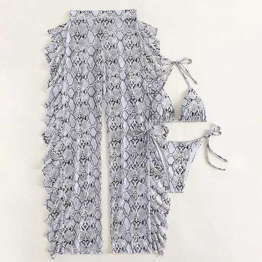 Damen Triangel-Bikini mit modischem Schlangenmuster und luftiger Maxi-Shorts EB