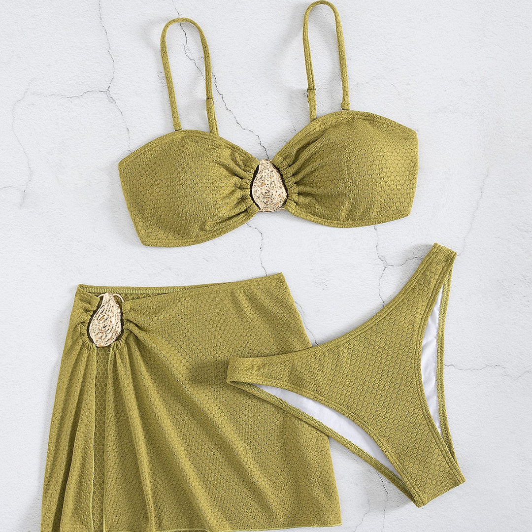 Damen Bikini-Set mit schimmerndem Stoff und eleganter Raffung EB