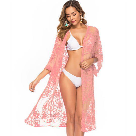 Damen Transparente Häkel-Strandtunika EB