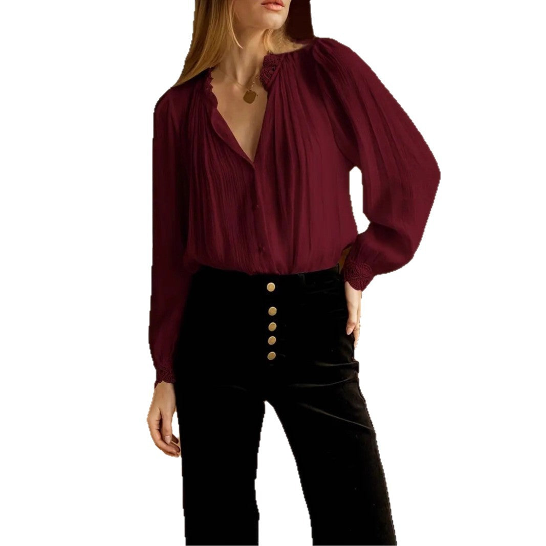 Damen Chiffonbluse mit romantischen Spitzenabschlüssen EB
