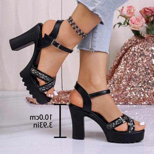 Damen Plateausandalen mit eleganten Riemen und hohem Blockabsatz EB