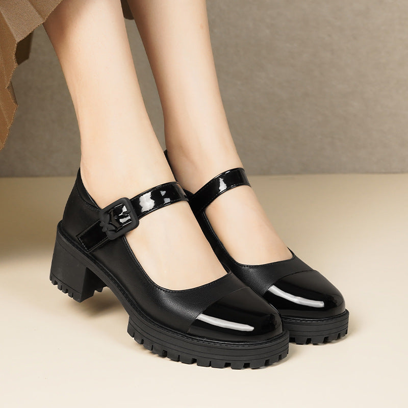 Damen Mary Jane Ballerinas mit modischem Riemen und komfortablem Absatz EB