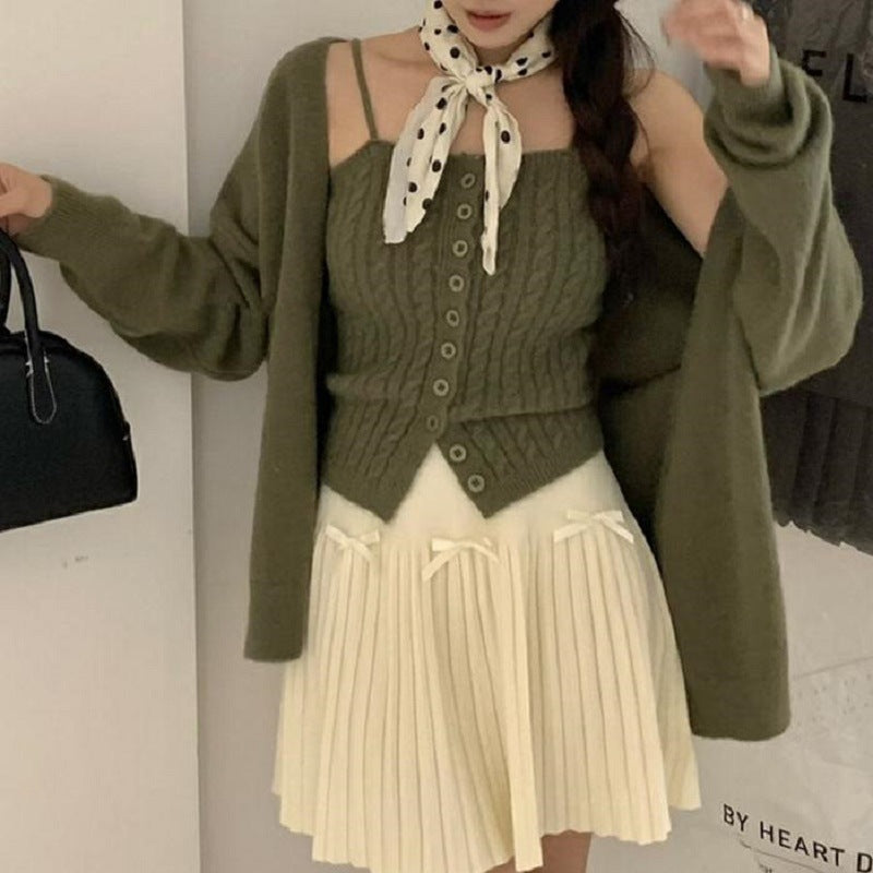 Damen Strick-Top mit Knöpfen und Cardigan EB