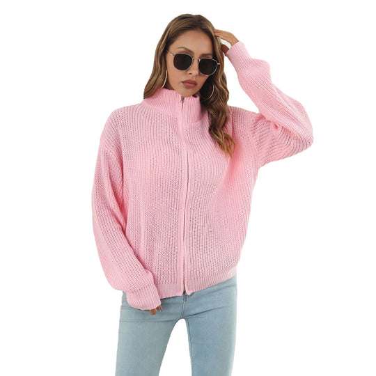 Damen Strickjacke mit hohem Kragen und Reißverschluss EB