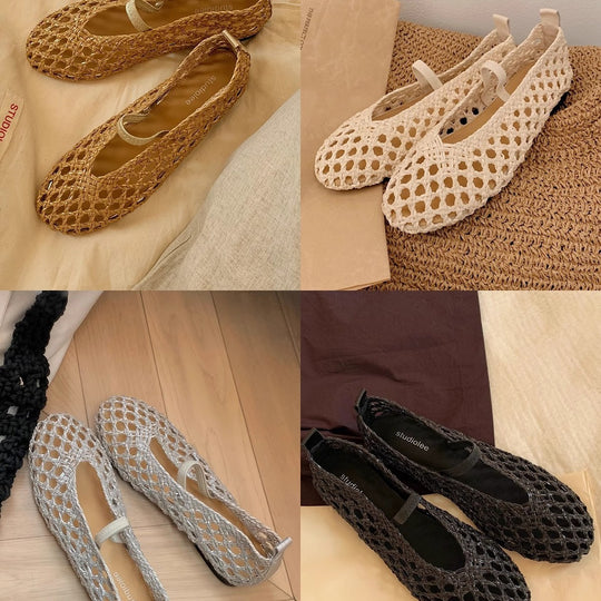 Damen Ballerina-Sandalen mit luftiger Netzstruktur und elastischem Riemen EB