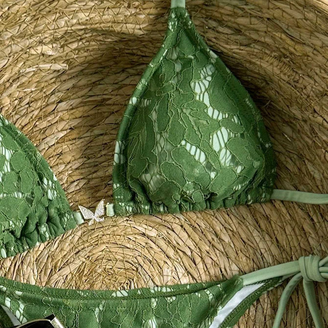 Damen Triangel-Bikini mit Spitze und verstellbaren Trägern EB