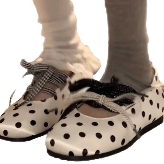 Damen Freizeit-Ballerinas mit modischem Punkte-Design und verstellbaren Schleifen EB