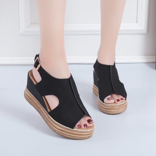 Damen Elegante Keil-Sandalen mit offenem Zehenbereich und verstellbarem Riemen EB