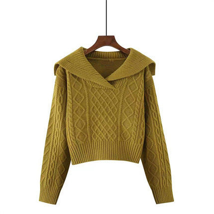 Damen Strickpullover mit weitem Kragen und raffiniertem Zopfmuster EB