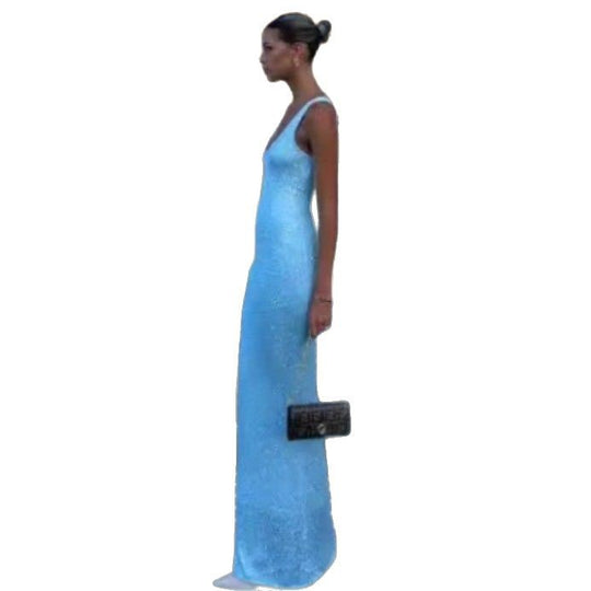 Damen nan schlankes Etui-Abendkleid mit Spaghettiträgern und dezentem Glitzereffekt EB