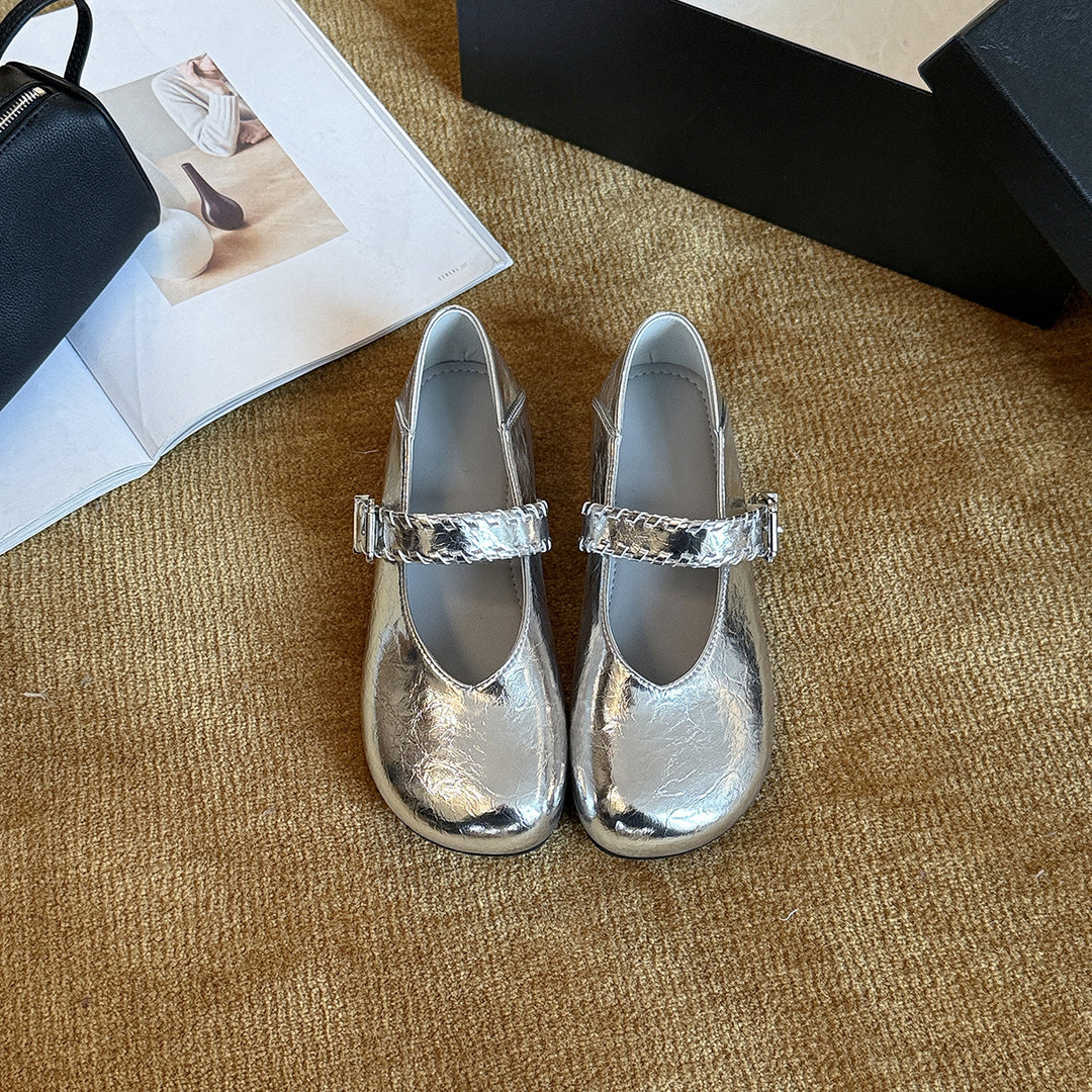 Damen Ballerinas mit modischem Riemchen und glänzender Oberfläche EB