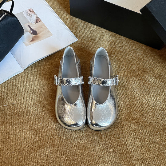 Damen Ballerinas mit modischem Riemchen und glänzender Oberfläche EB