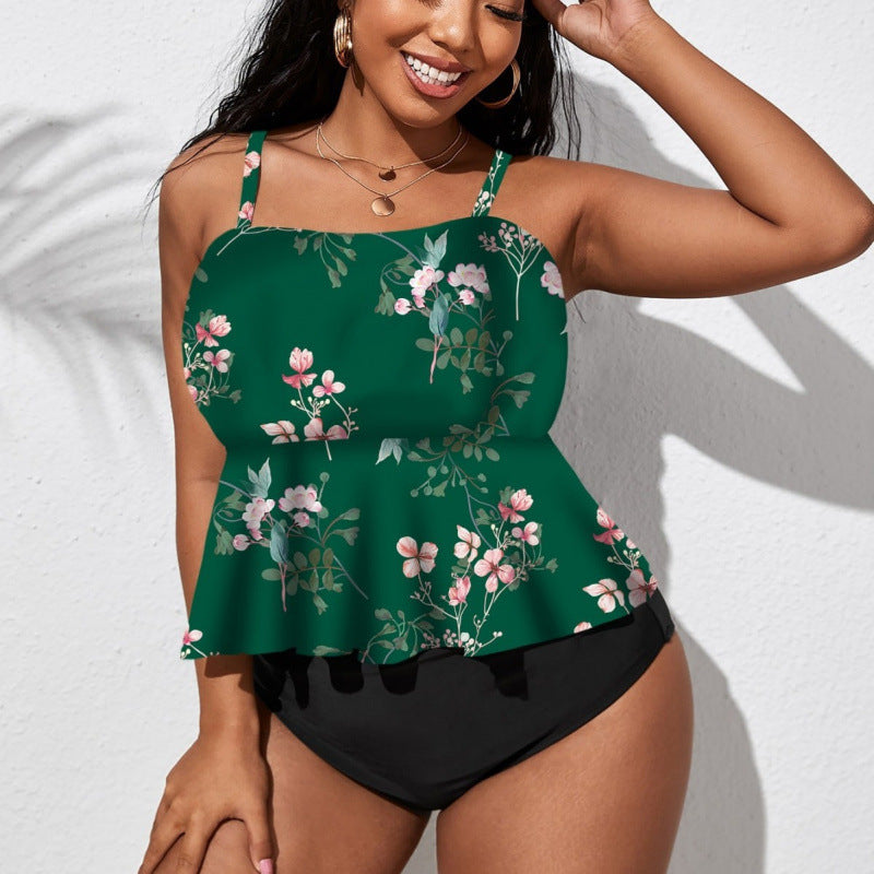 Damen Badeanzug mit schickem Flatterrock und floralem Design EB