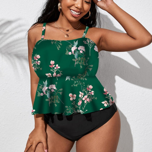 Damen Badeanzug mit schickem Flatterrock und floralem Design EB