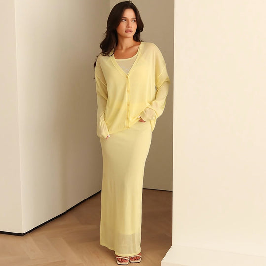 Damen langes Joint-Kleid mit offenem Cardigan EB
