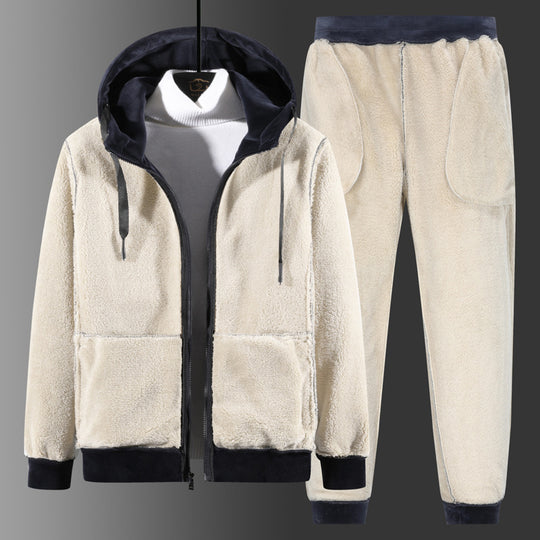 Herren Fleece-Freizeitanzug mit Kapuzenjacke und Thermo-Jogginghose EB