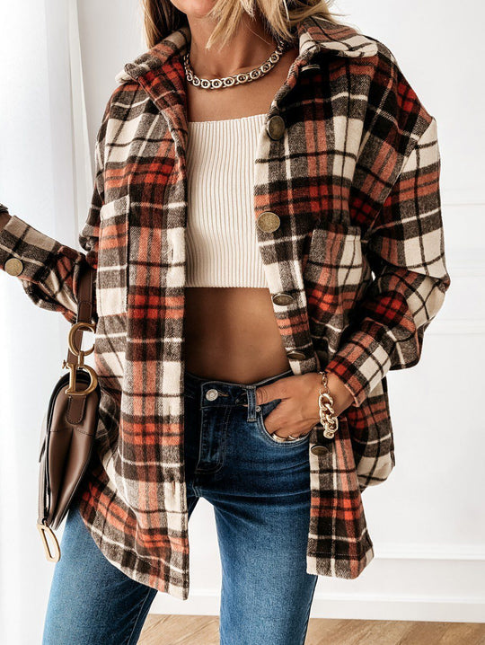 EB | Oversized Hemdjacke Karomuster Lässiger Chic