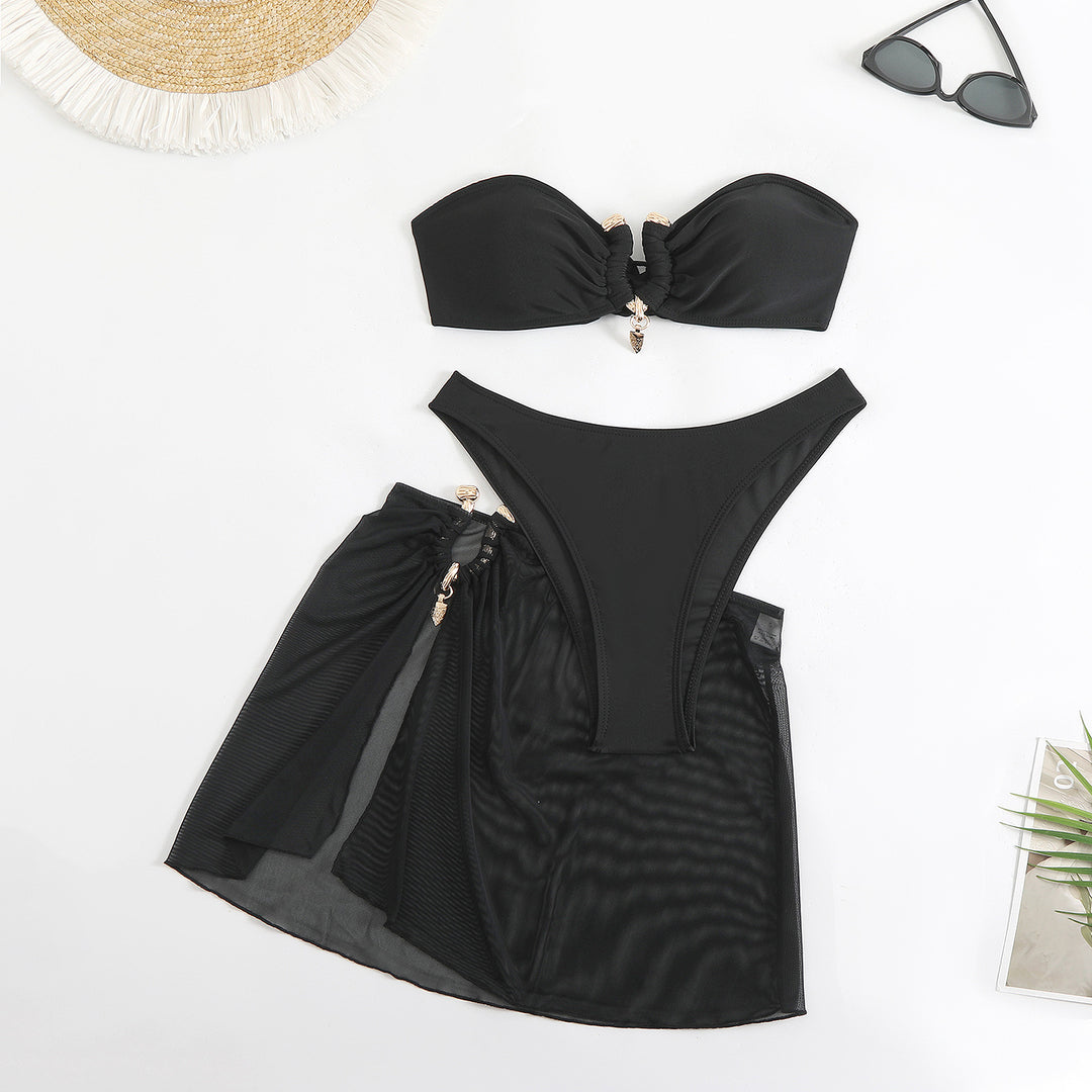 Damen Bikini-Set mit modisch gerafftem Oberteil und elegantem Wickelrock EB