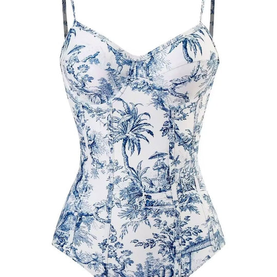 Damen Zweiteiliges Badeanzug-Set mit elegantem Wickelrock und floralem Druck EB