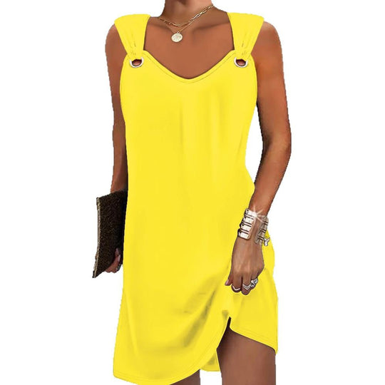 Damen Wickelkleid mit dekorativen Trägern und V-Ausschnitt EB