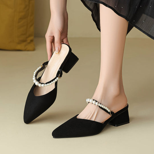 Damen elegante Slingback Mules mit Perlenakzenten EB