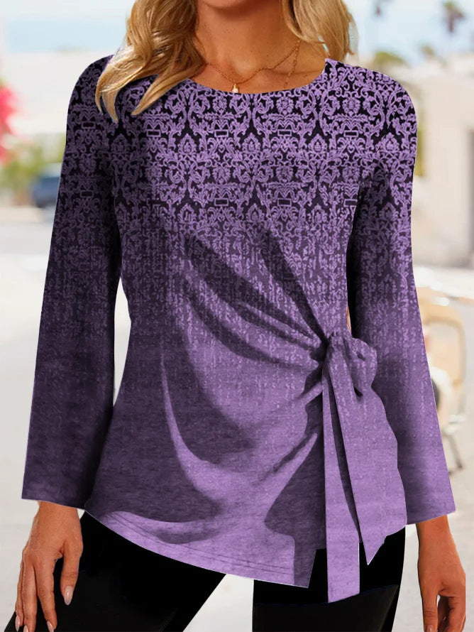 Damen Elegantes Oberteil mit Knoten-Detail und grafischem Muster EB