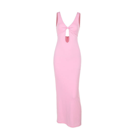 Damen figurbetontes Maxikleid mit tiefem V-Ausschnitt und Cut-Out EB