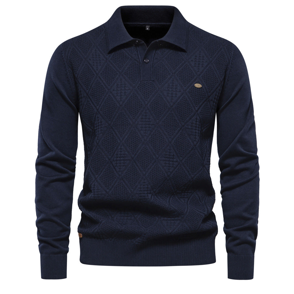 Herren Polo-Pullover mit strukturiertem Diamantmuster und klassischem Kragen EB