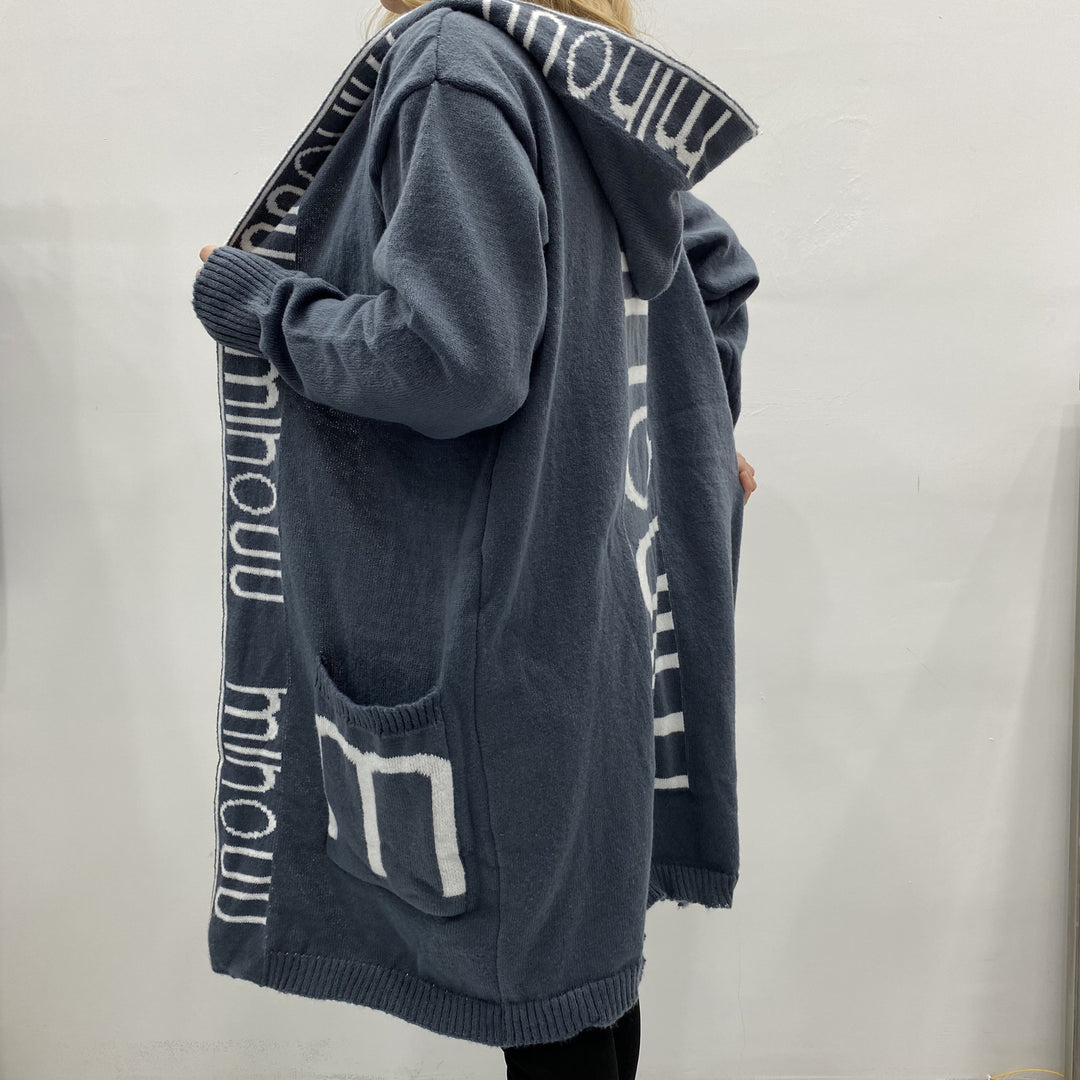 Damen Kapuzen-Cardigan im Oversize-Strick mit Logobordüre EB