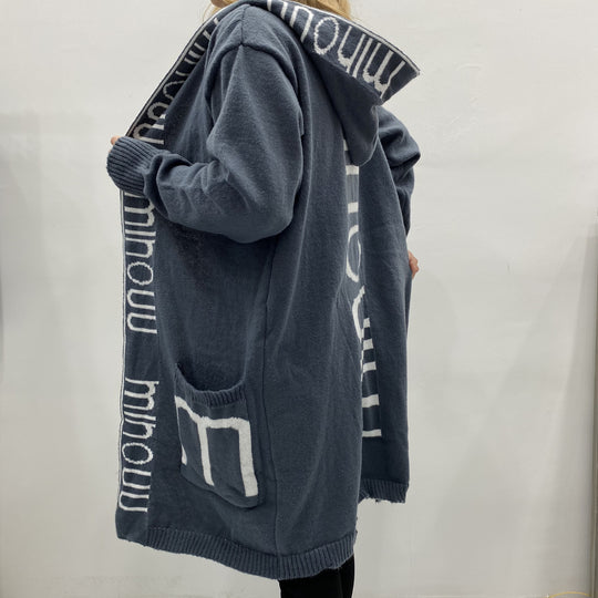Damen Kapuzen-Cardigan im Oversize-Strick mit Logobordüre EB