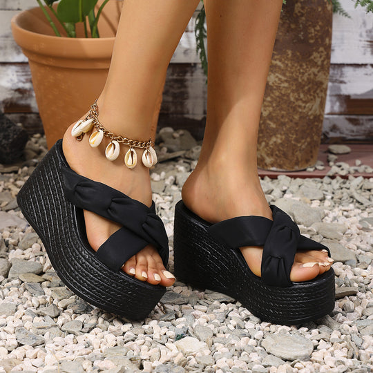 Damen Wedge-Sandalen mit modischem Kreuzriemen und komfortabler Sohle EB