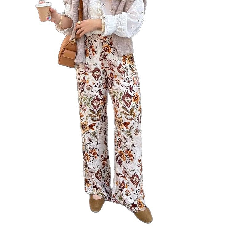 Damen Palazzo‑Hose mit floralem Ethno‑Print, hoher Elastik‑Taille und weitem Bein EB