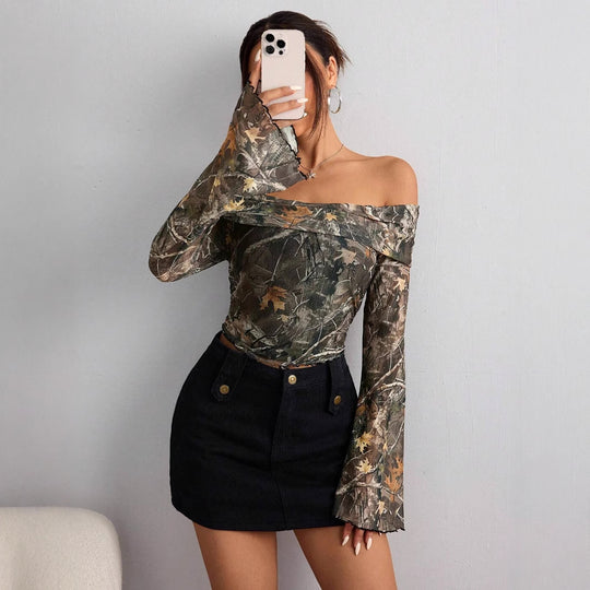 Damen Off-Shoulder Oberteil mit Ärmel-Design EB