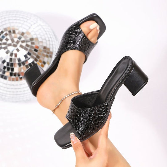 Damen Offene High-Heel Mules mit luxuriösem Schlangenleder-Design EB