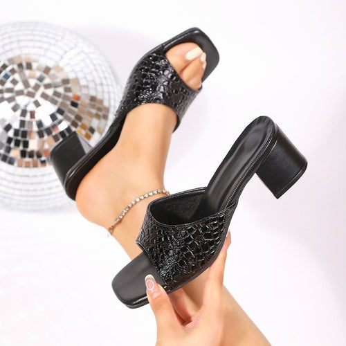 Damen Offene High-Heel Mules mit luxuriösem Schlangenleder-Design EB