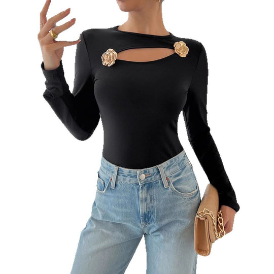 Damen Elegantes Langarm-Bodysuit mit raffinierten Ausschnitten EB