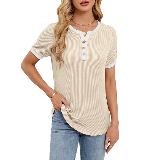 EB | T-Shirt mit V-Ausschnitt in Uni-Farbe