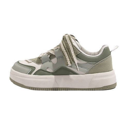 Damen modische Sneaker mit dicker Sohle und dekorativen Schnüren EB