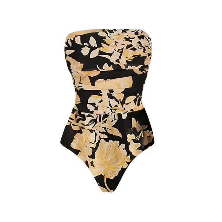 Damen Bandeau Badeanzug mit floralem Design EB