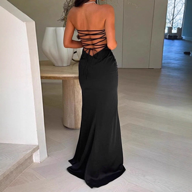 DamenElegantes strapless Abendkleid mit Rüschendetails EB