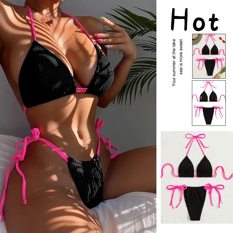 Damen Triangel-Bikini mit trendigem Rüschendesign und verstellbaren Schnürdetails EB