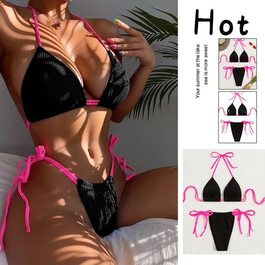 Damen Triangel-Bikini mit trendigem Rüschendesign und verstellbaren Schnürdetails EB