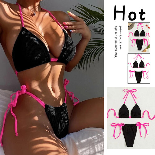 Damen Triangel-Bikini mit trendigem Rüschendesign und verstellbaren Schnürdetails EB