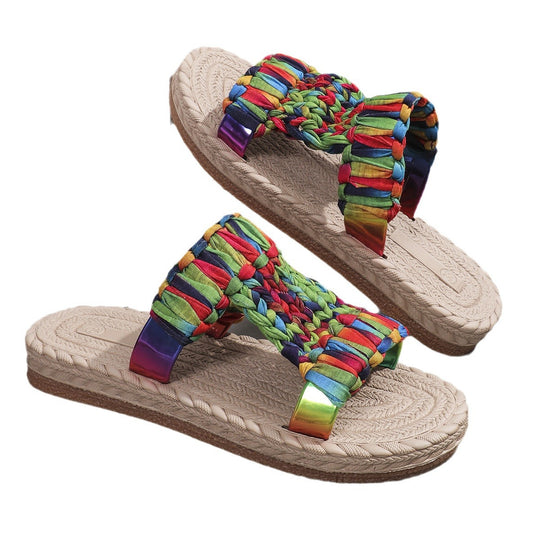 Damen bunte und leichtgewichtige Freizeit-Sandalen mit geflochtenem Obermaterial EB
